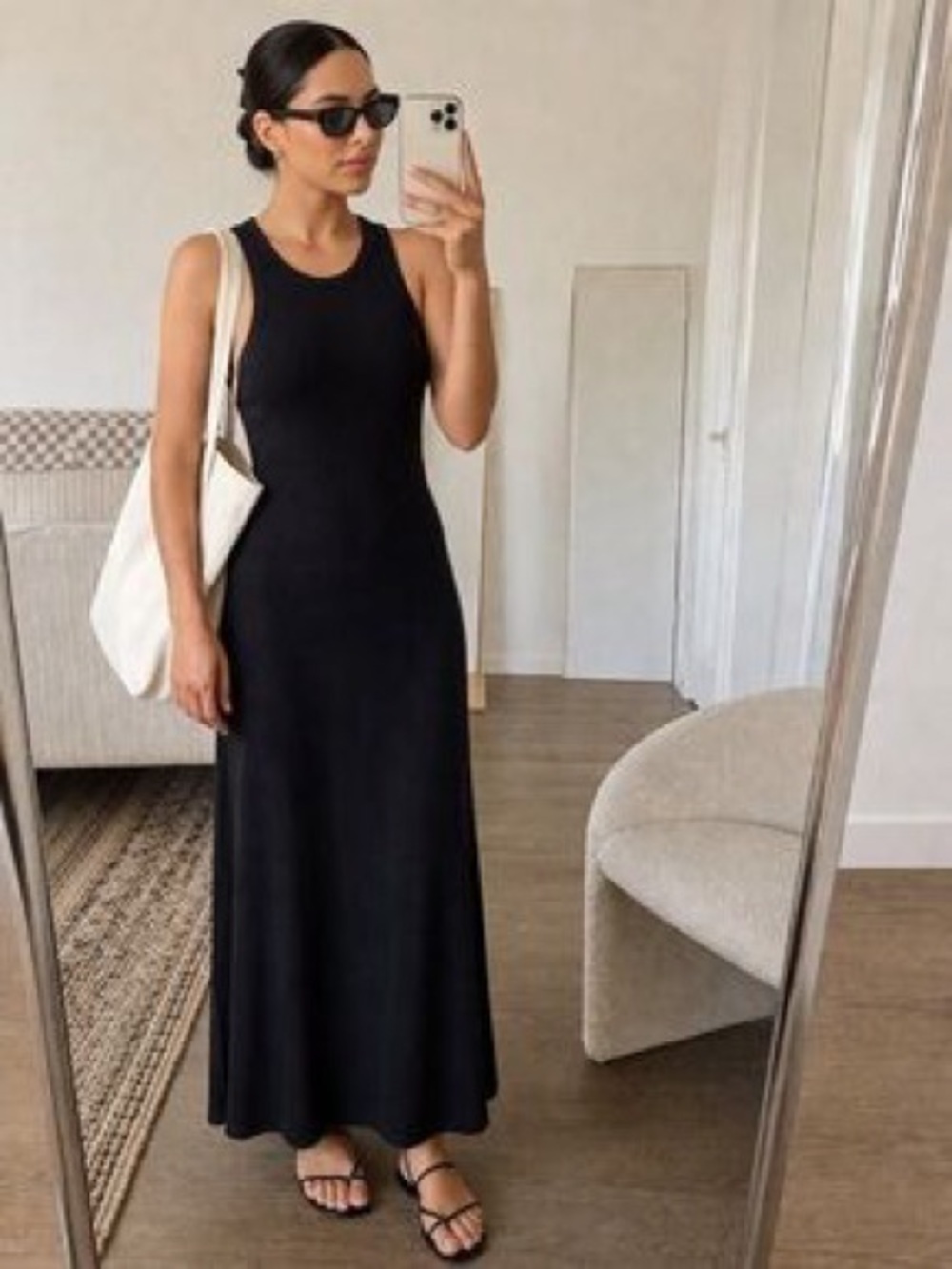 AYR The Metro Dress - Black Sleeveless Rib Knit Maxi - size S